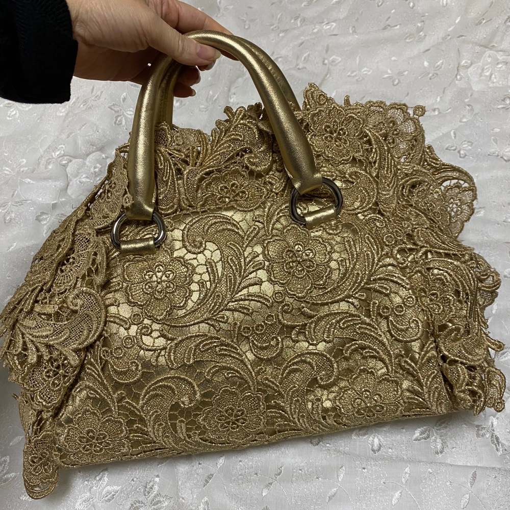 New Gold Prada leather and lace bag - Picture 1 of 12